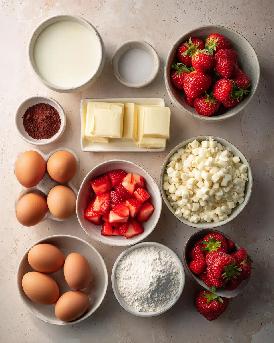 Ingredients for Irresistible Strawberry Brownies With Creamy Frosting Delight