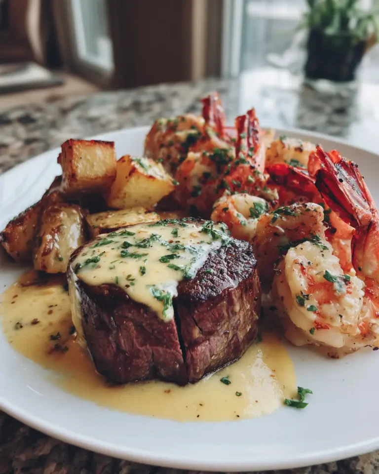 Surf and Turf Delight with Irresistible Creamy Garlic Sauce - Featured Image