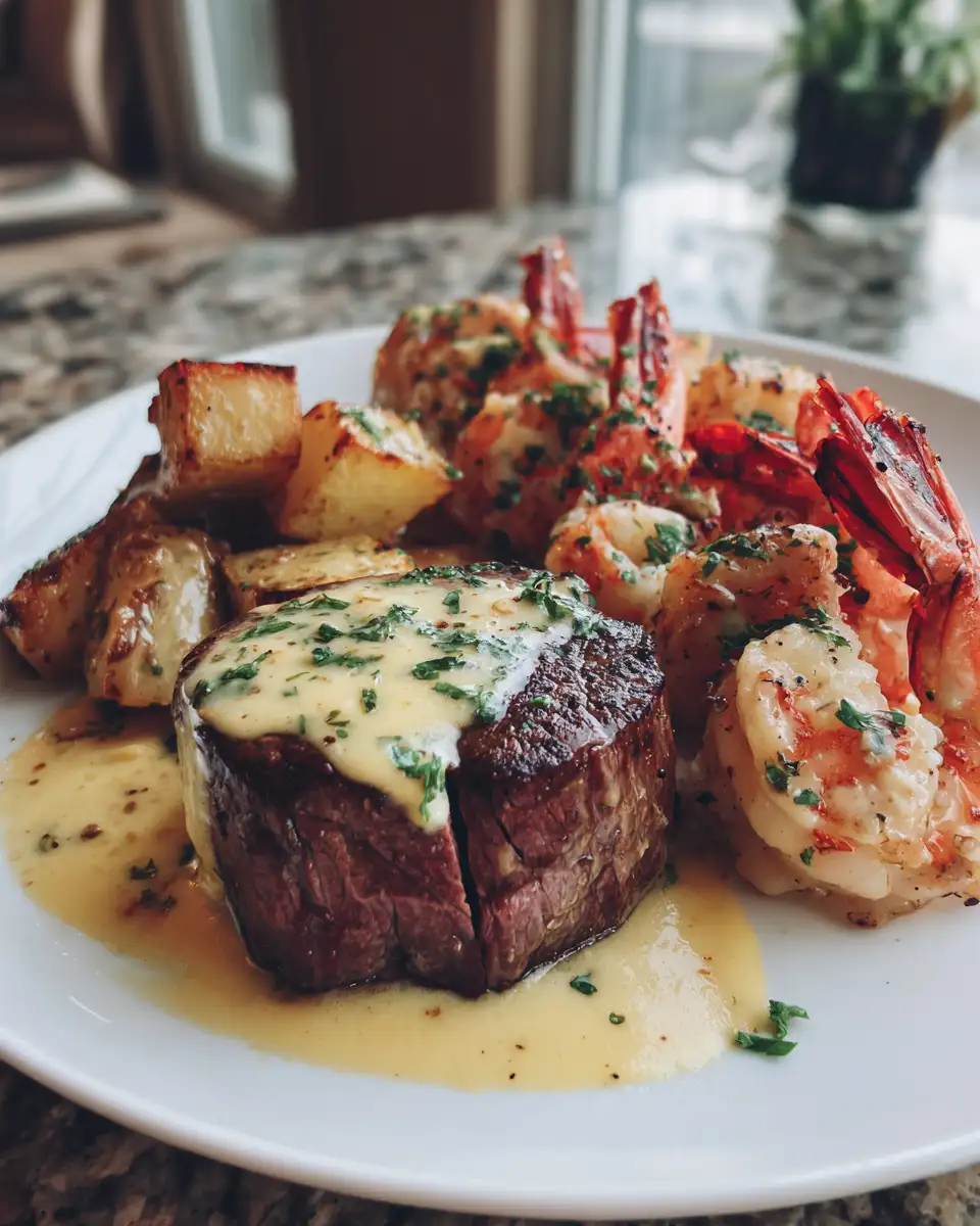 Surf and Turf Delight with Irresistible Creamy Garlic Sauce - Featured Image