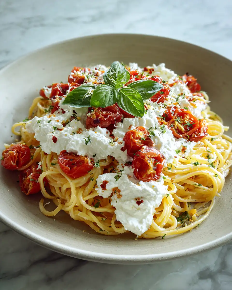 Final dish - Creamy Whipped Feta Meets Roasted Tomato Magic in This Irresistible Pasta Dish