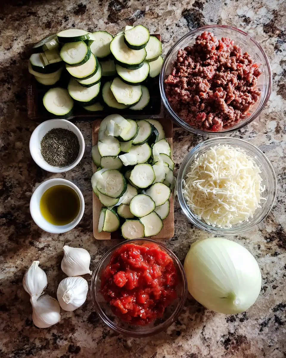 Ingredients for Sizzling Zucchini Beef Skillet: A One-Pan Wonder for Dinner Tonight