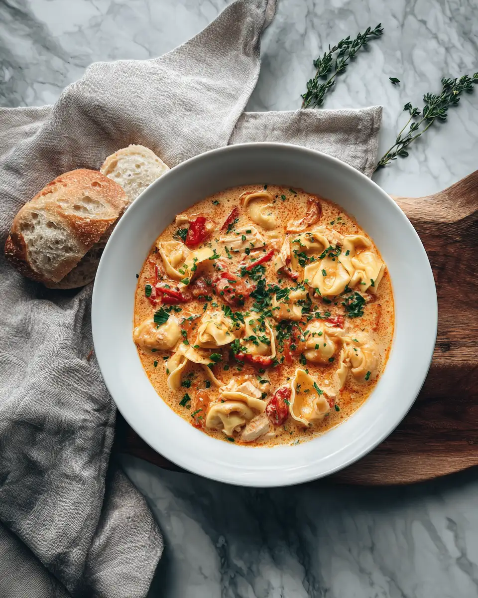 Final dish - Cozy Up with the Ultimate Creamy Chicken Tortellini Soup Recipe