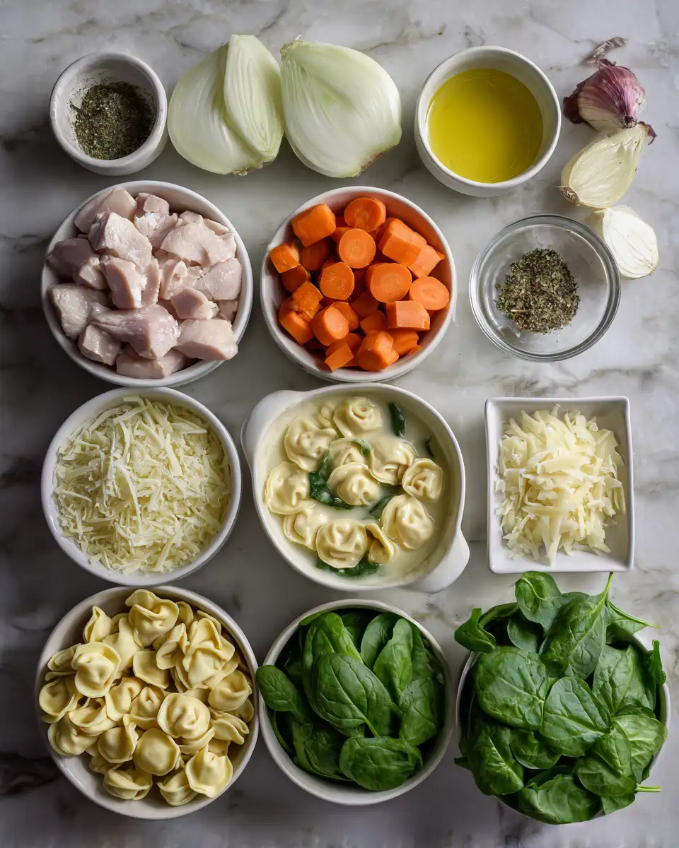 Ingredients for Cozy Up with the Ultimate Creamy Chicken Tortellini Soup Recipe