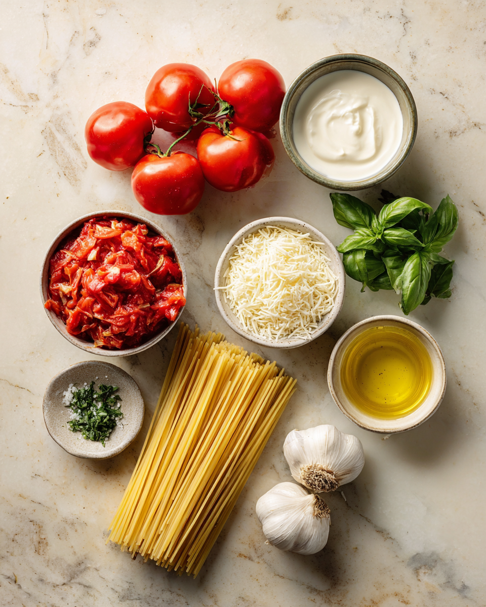 Irresistibly Delicious: Dive into the World of Creamy Garlic Tomato Pasta 4 Ingredients for Irresistibly Delicious: Dive into the World of Creamy Garlic Tomato Pasta