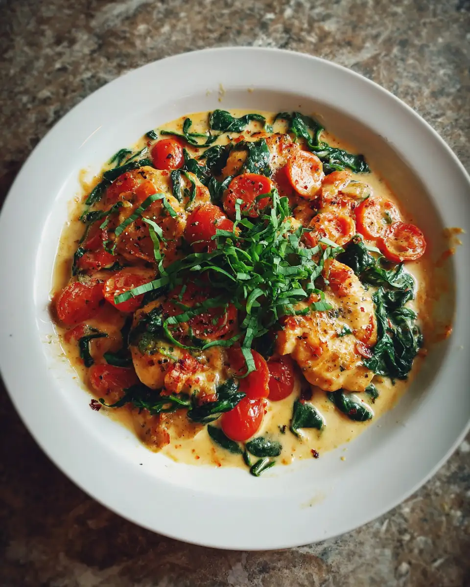 Final dish - Indulge in the Ultimate Creamy Spinach Tomato Chicken Delight