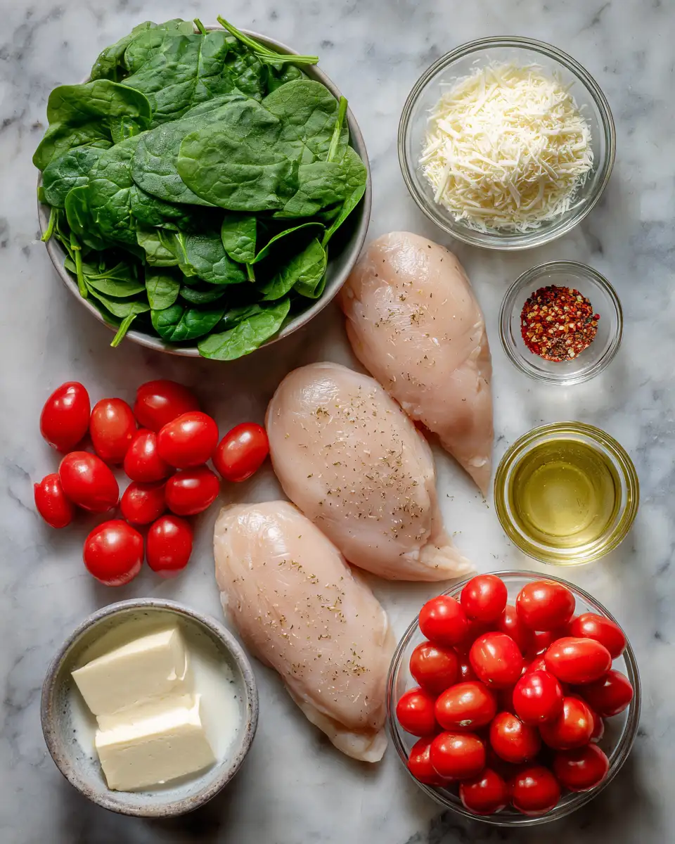 Ingredients for Indulge in the Ultimate Creamy Spinach Tomato Chicken Delight