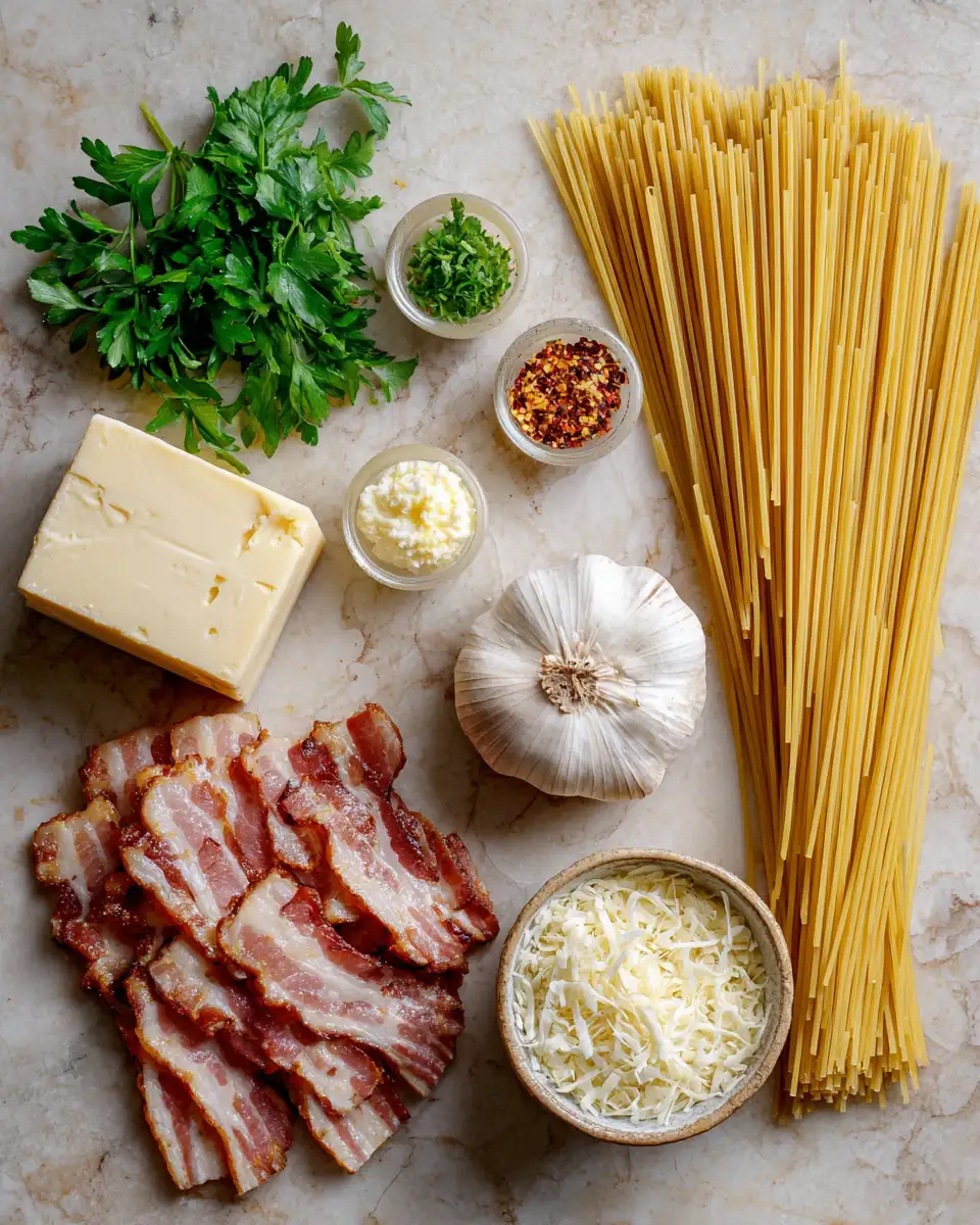 Ingredients for Garlic Butter Bacon Pasta: A Flavorful Twist on Comfort Food