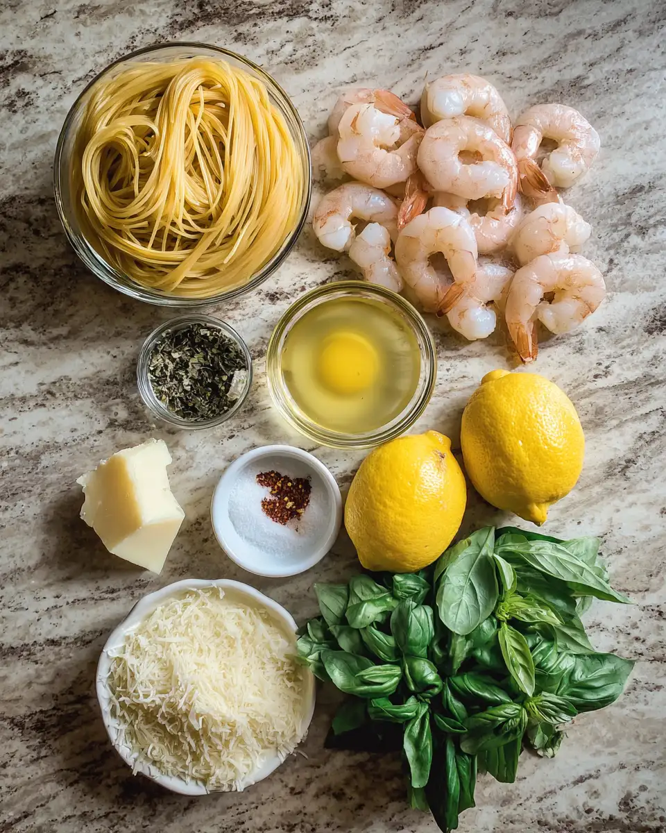 Ingredients for Zesty Lemon Basil Shrimp Pasta: A Flavorful Feast for Your Senses