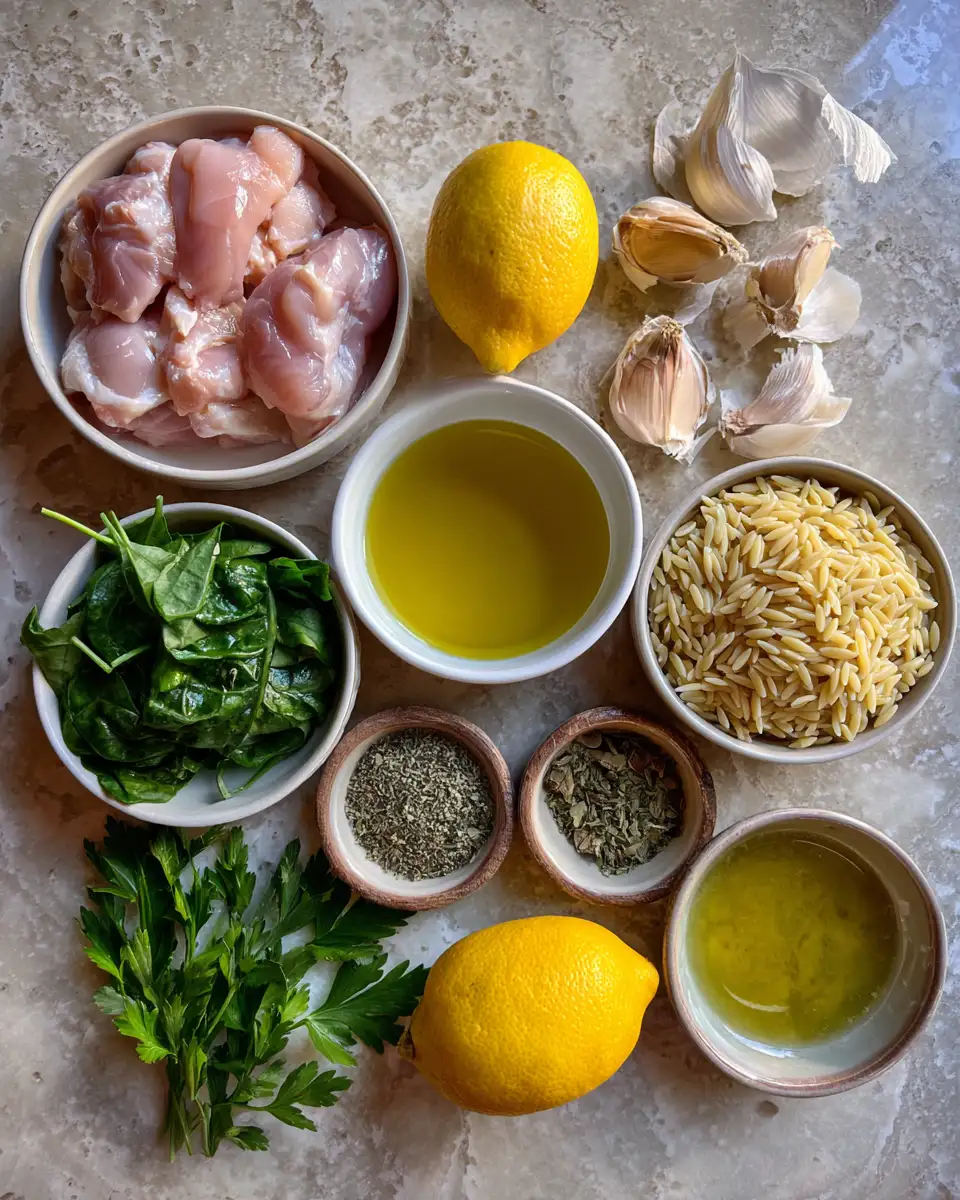 Ingredients for Zesty Lemon Herb Chicken Orzo: A Flavorful Twist on Comfort Food