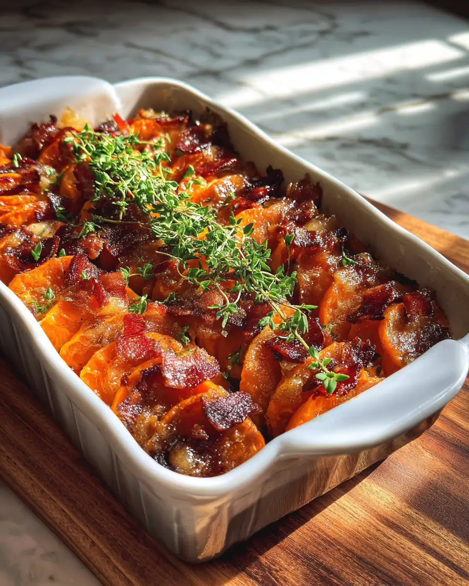 Final dish - Savor the Sweet and Savory Symphony of Maple Bacon Sweet Potato Bake