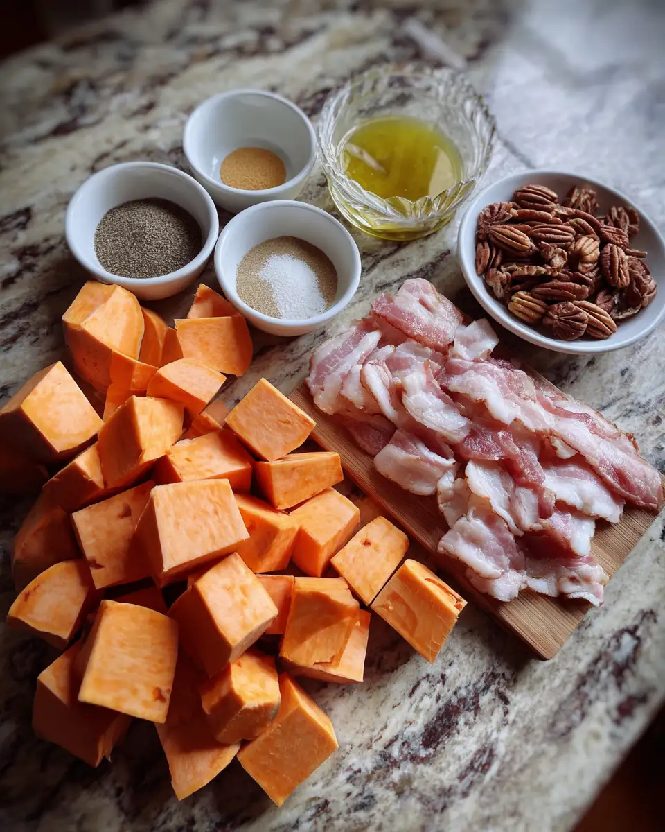 Ingredients for Savor the Sweet and Savory Symphony of Maple Bacon Sweet Potato Bake