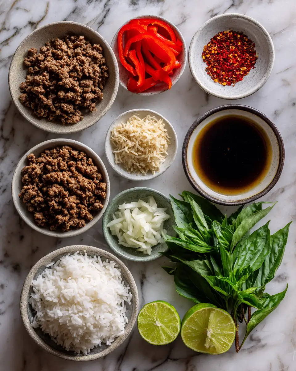 Spice Up Your Mealtime with a Flavorful Thai Basil Beef Rice Bowl 4 Ingredients for Spice Up Your Mealtime with a Flavorful Thai Basil Beef Rice Bowl