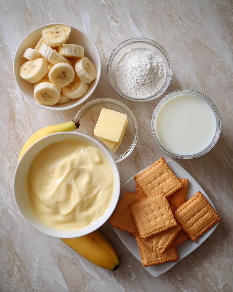 Ingredients for Irresistibly Creamy Banana Pudding with Vanilla Wafers Delight