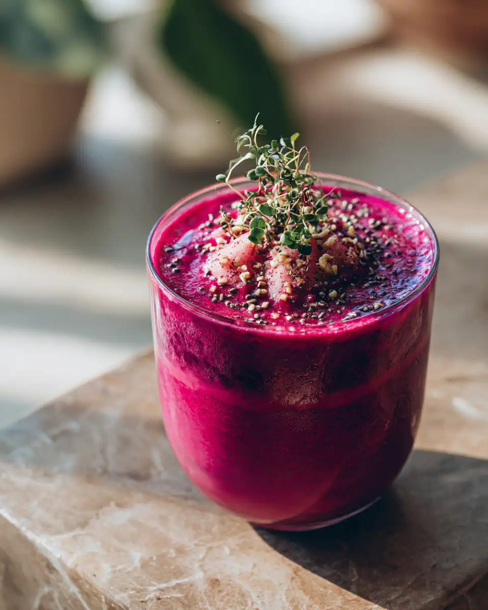 Final dish - Sip in Style: Beetroot Smoothie Vibrant Magenta Superfood Drink