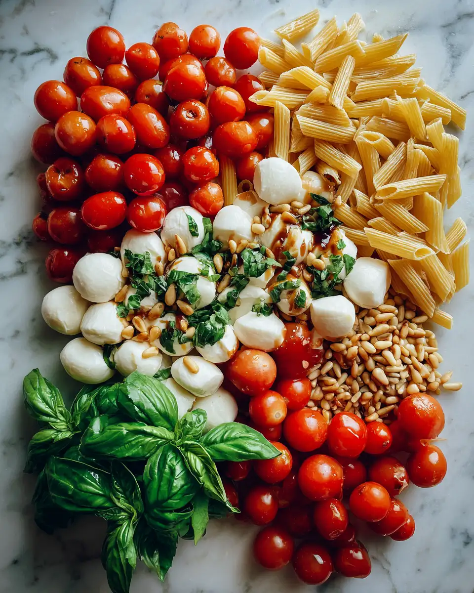 Ingredients for Summer's Perfect Bite Caprese Pasta Salad Delight