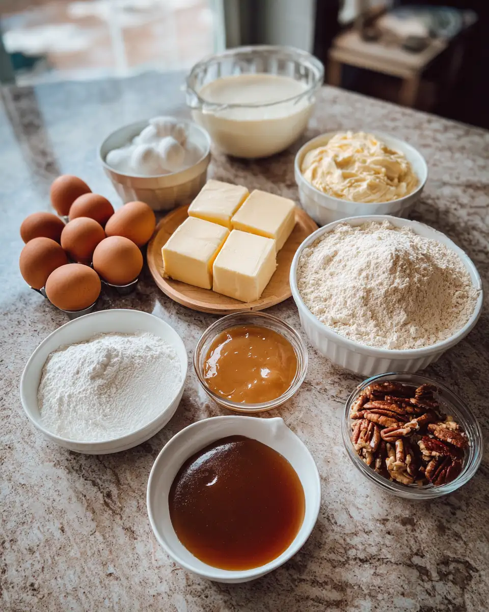 Ingredients for Decadent Delight: Indulge in the Ultimate Caramel Pecan Cream Cheese Cake