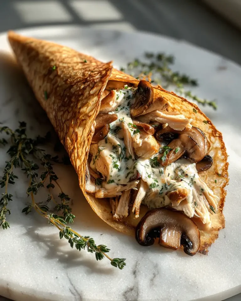 Unwrap the Magic: Cheesy Chicken and Mushroom Crepe Cone Delight - Featured Image
