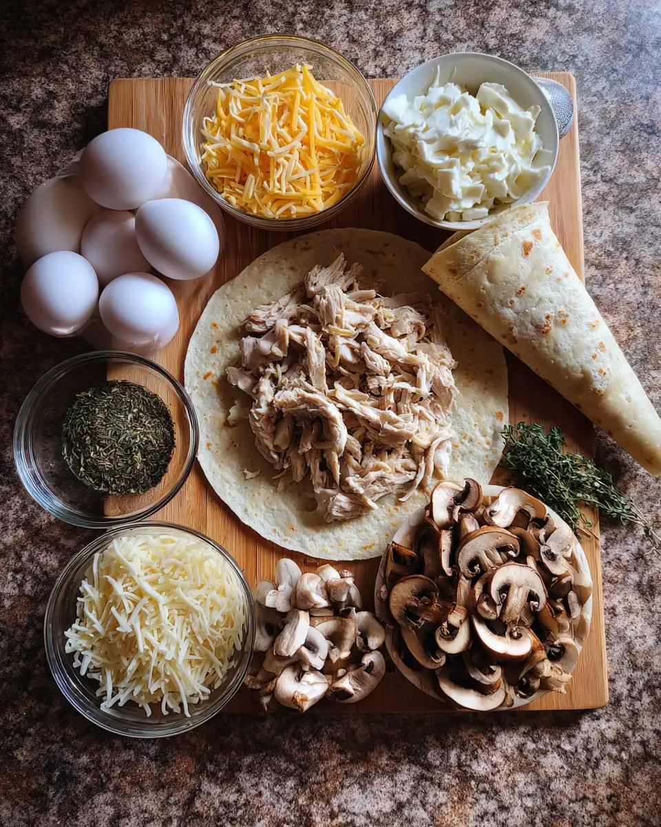 Ingredients for Unwrap the Magic: Cheesy Chicken and Mushroom Crepe Cone Delight