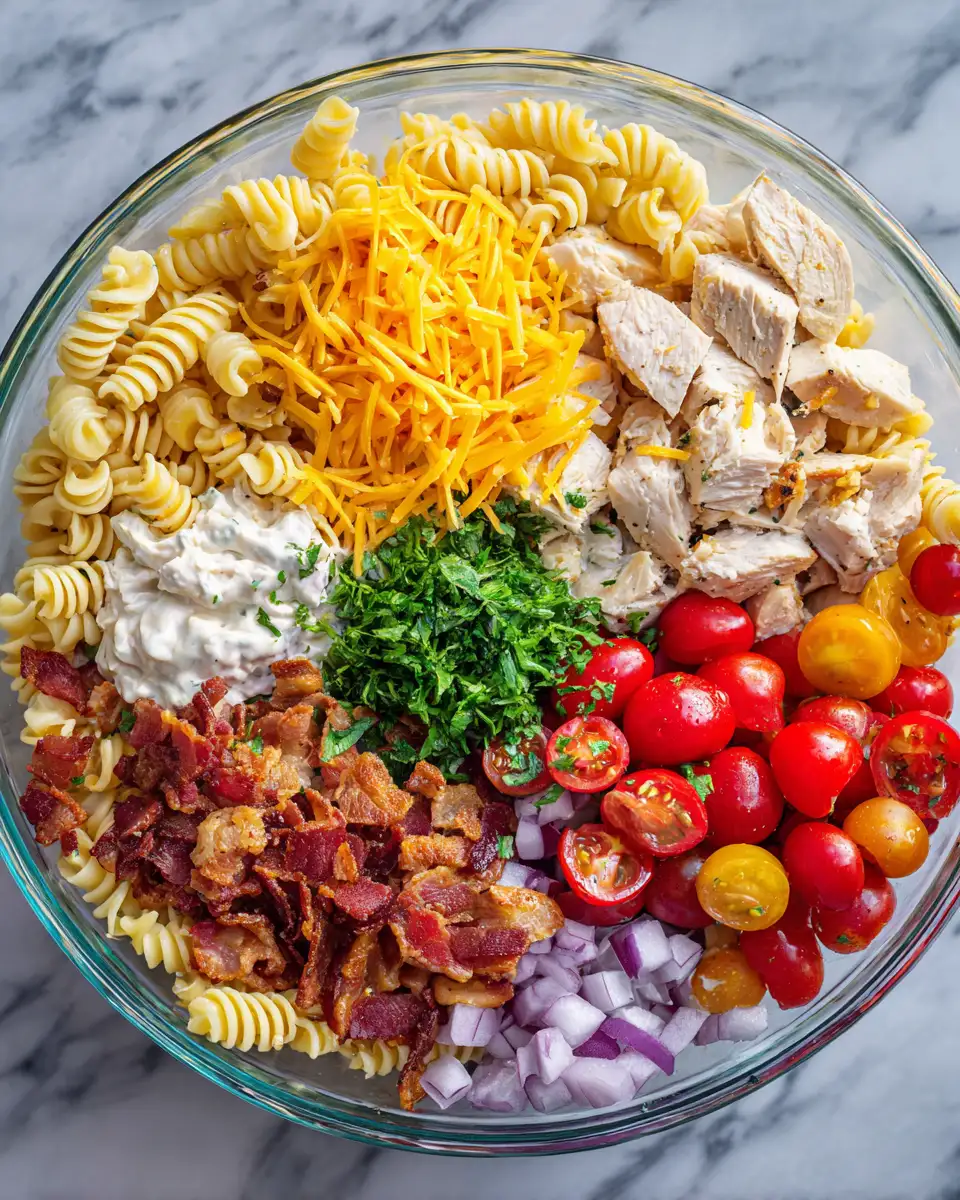 Irresistible Chicken Bacon Ranch Pasta Salad: A Flavor Explosion in Every Bite 4 Ingredients for Irresistible Chicken Bacon Ranch Pasta Salad: A Flavor Explosion in Every Bite