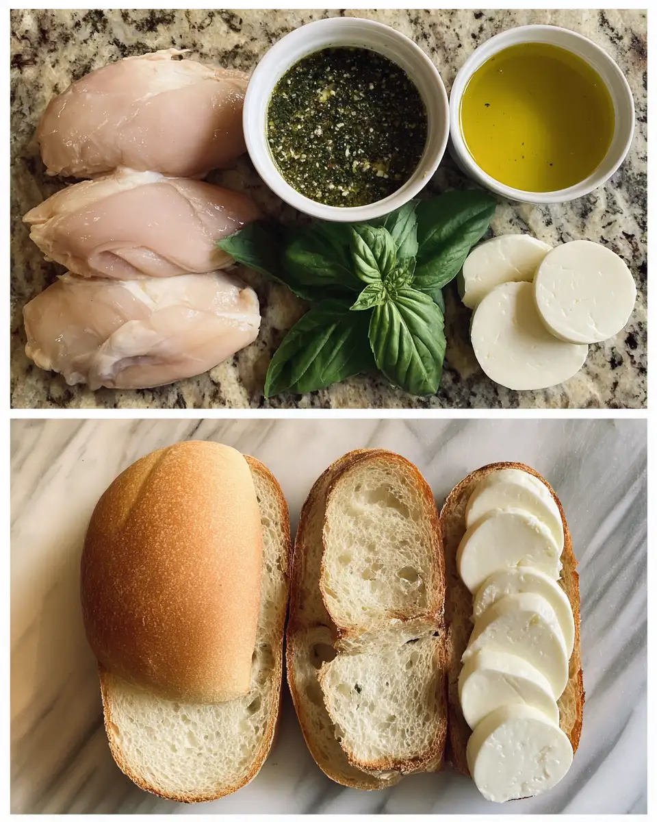 Ingredients for Savor the Ultimate Chicken Pesto Sandwich with Melty Mozzarella