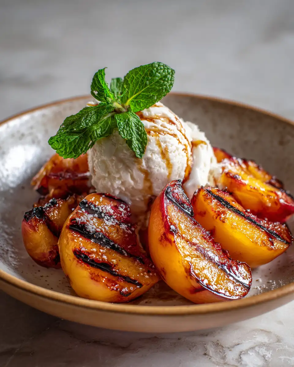 Final dish - Sizzling Cinnamon Grilled Peaches Meet Creamy Vanilla Ice Cream Delight