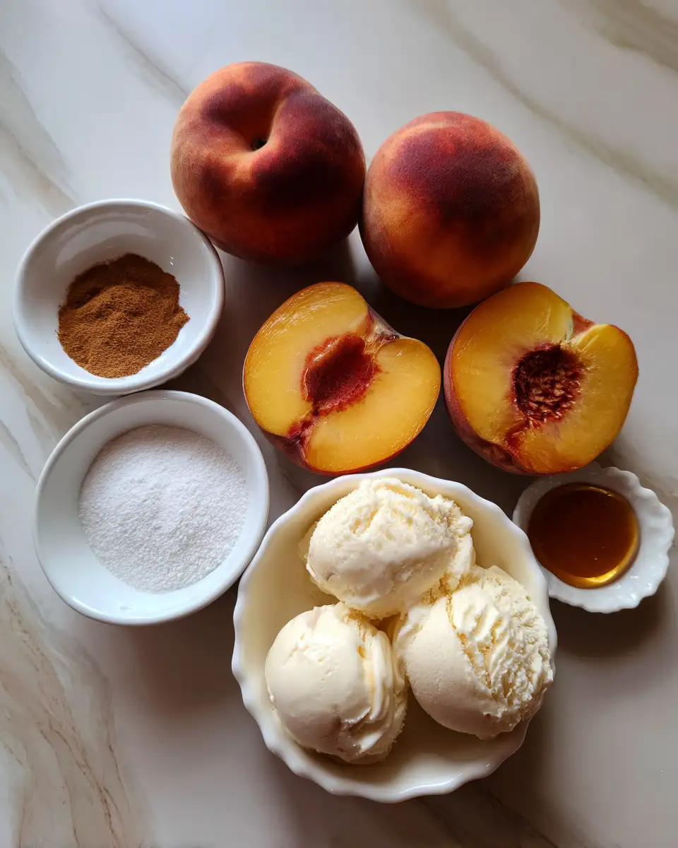 Ingredients for Sizzling Cinnamon Grilled Peaches Meet Creamy Vanilla Ice Cream Delight