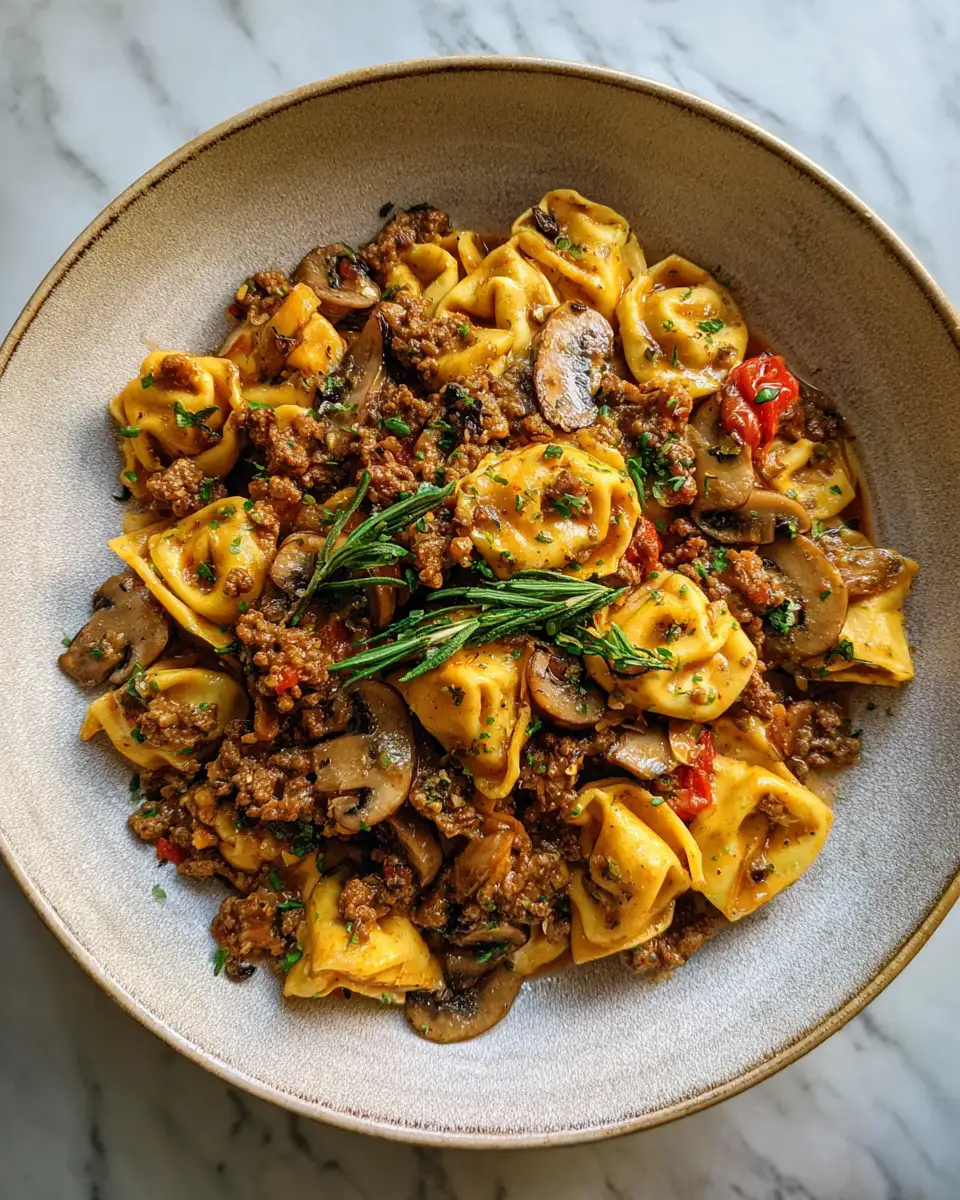 Final dish - Savor the Flavor: Creamy Beef Tortellini Mushroom Skillet Magic