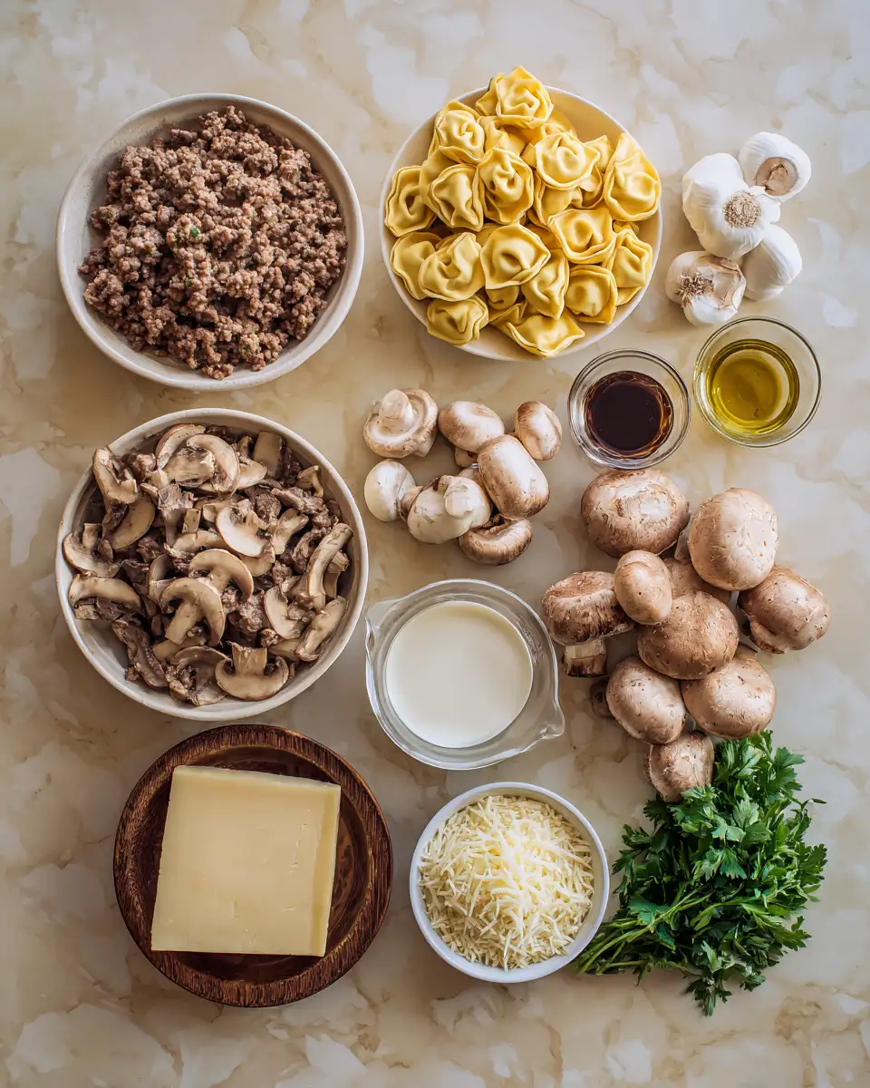 Ingredients for Savor the Flavor: Creamy Beef Tortellini Mushroom Skillet Magic