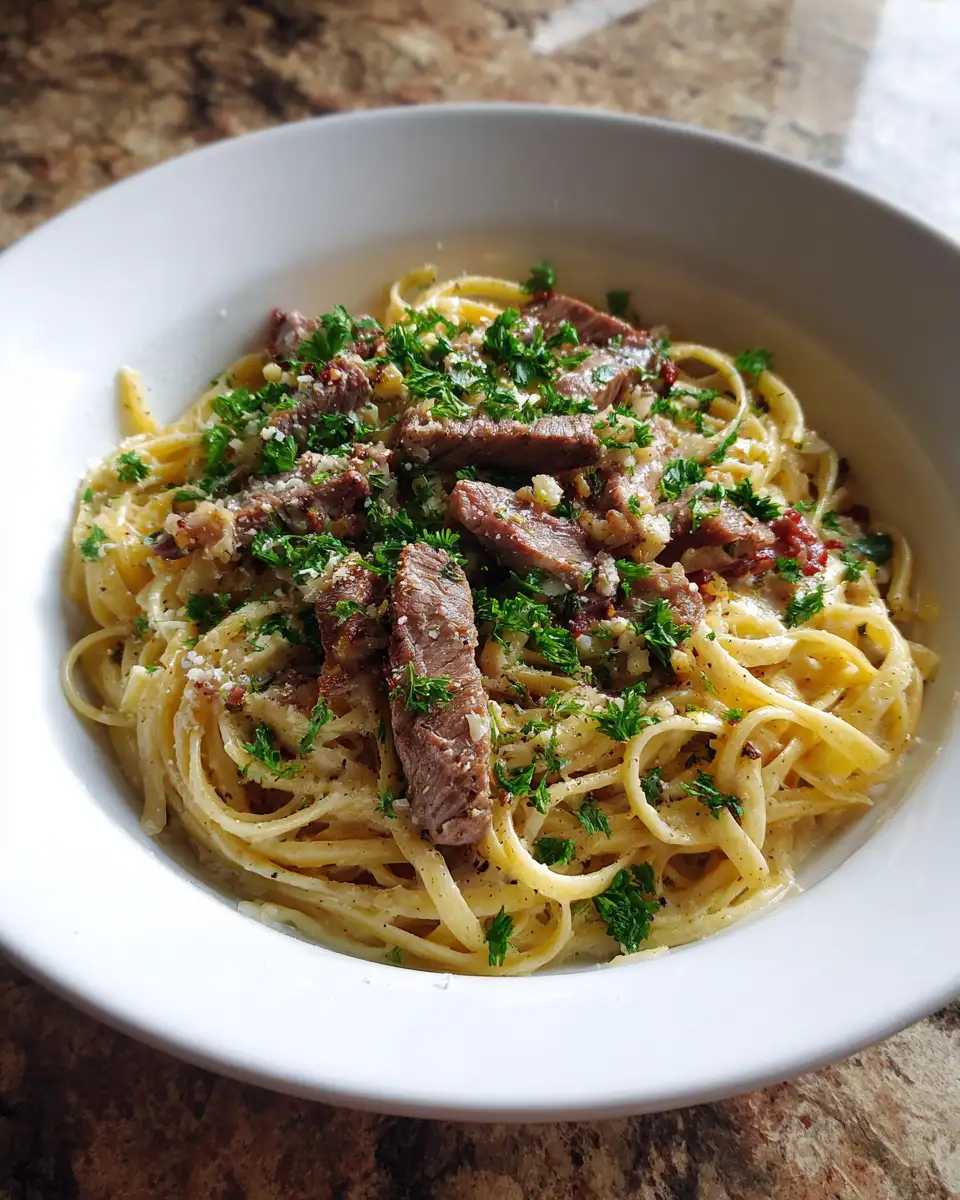 Savor the Flavor: Creamy Garlic Butter Steak Pasta Delight 4 Ingredients for Savor the Flavor: Creamy Garlic Butter Steak Pasta Delight