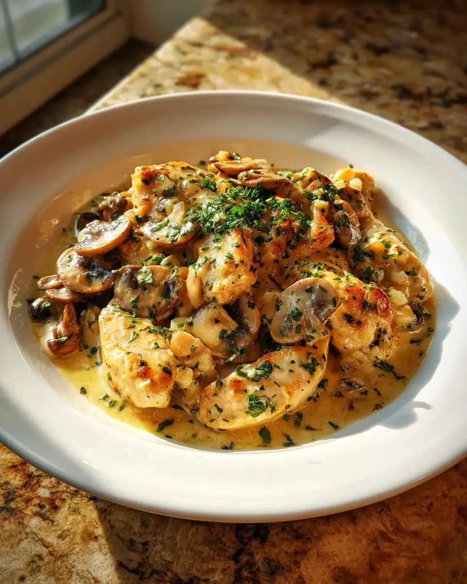Final dish - Savor the Flavor: Creamy Garlic Mushroom Chicken Delight