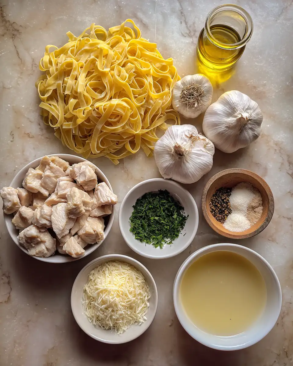 Ingredients for Ultimate Creamy Parmesan Chicken Pasta Delight
