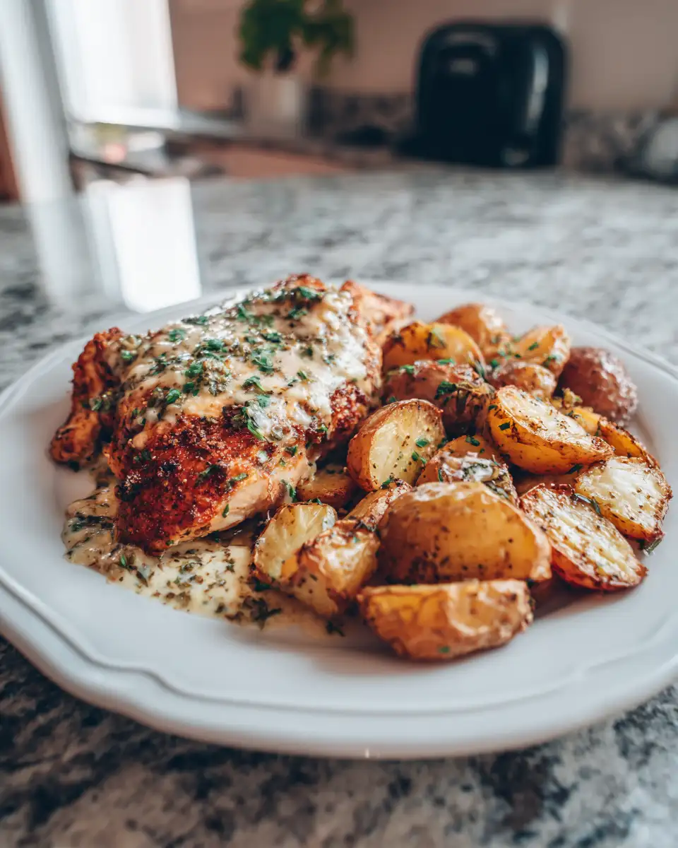 Final dish - Indulge in Irresistible Creamy Parmesan Chicken and Perfectly Roasted Potatoes