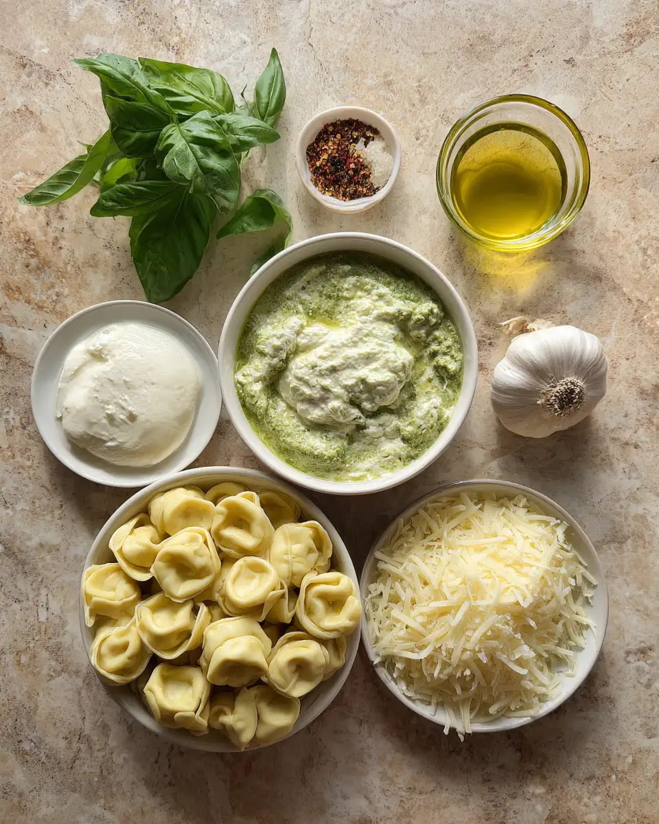 Ingredients for Irresistibly Creamy Pesto Tortellini Pasta: Your New Weeknight Favorite
