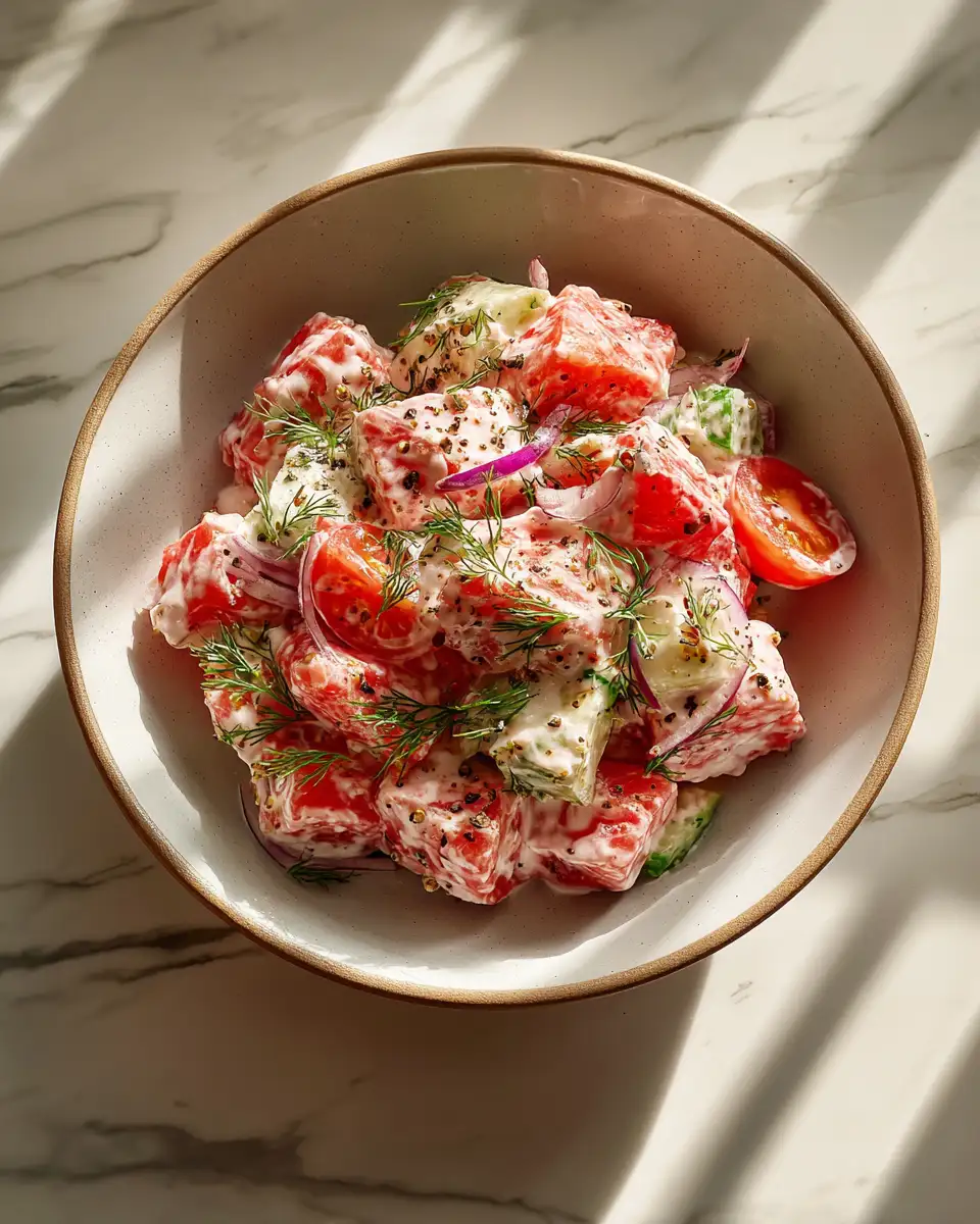 Final dish - Refreshing Twist: Dive into the Creamy Watermelon Salad Experience