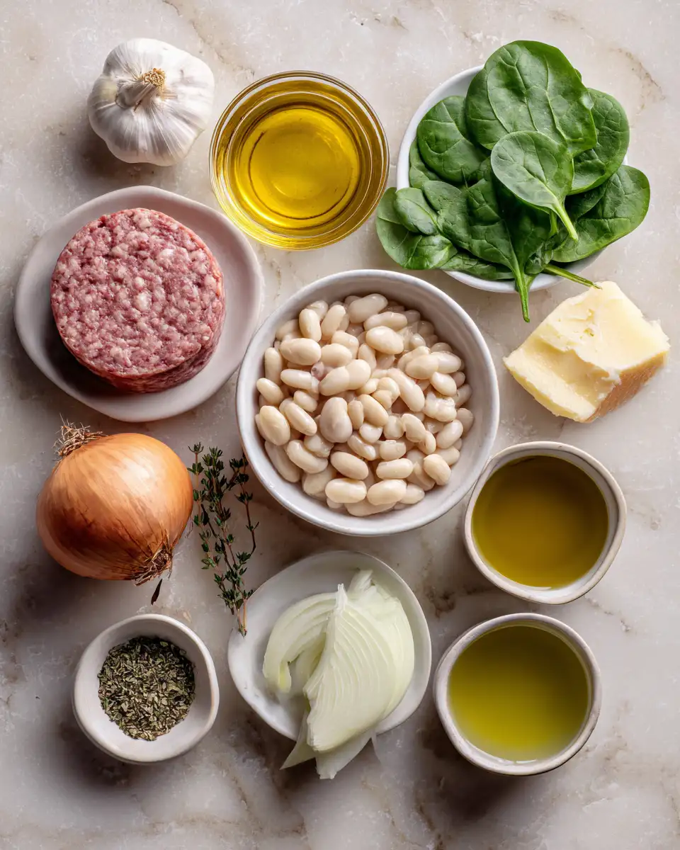 Ingredients for Warm Up Your Day with a Hearty Creamy White Bean Soup with Sausage
