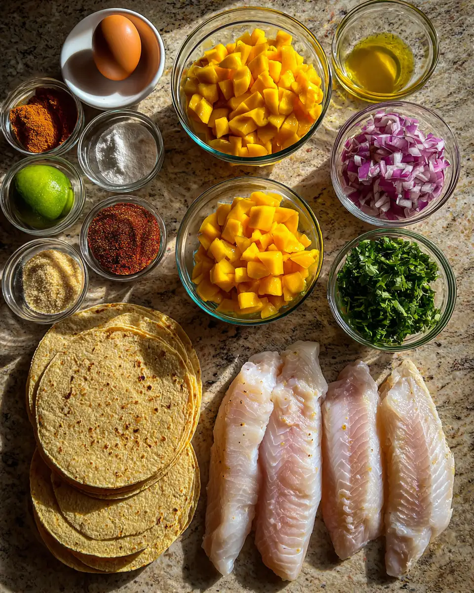 Ingredients for Irresistibly Crispy Fish Tacos with Zesty Mango Salsa