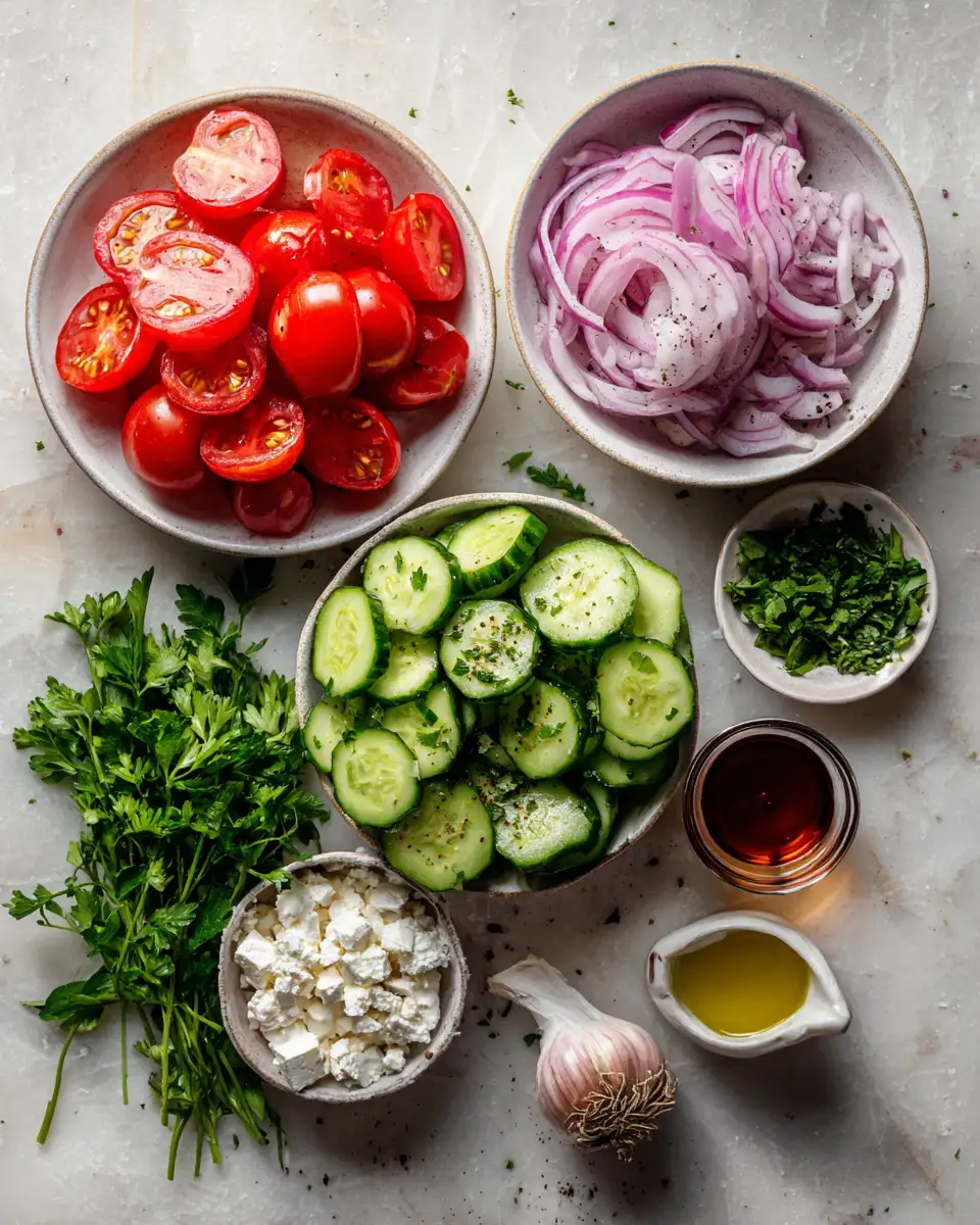 Ingredients for Refreshing Bliss: Dive into the Perfect Cucumber Tomato Salad