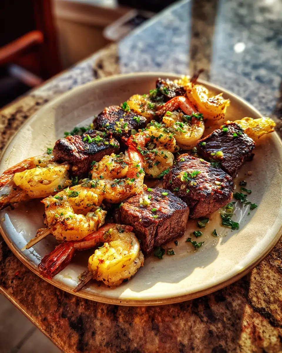Final dish - Sizzle and Succulence: Garlic Butter Steak & Shrimp Skewers Delight