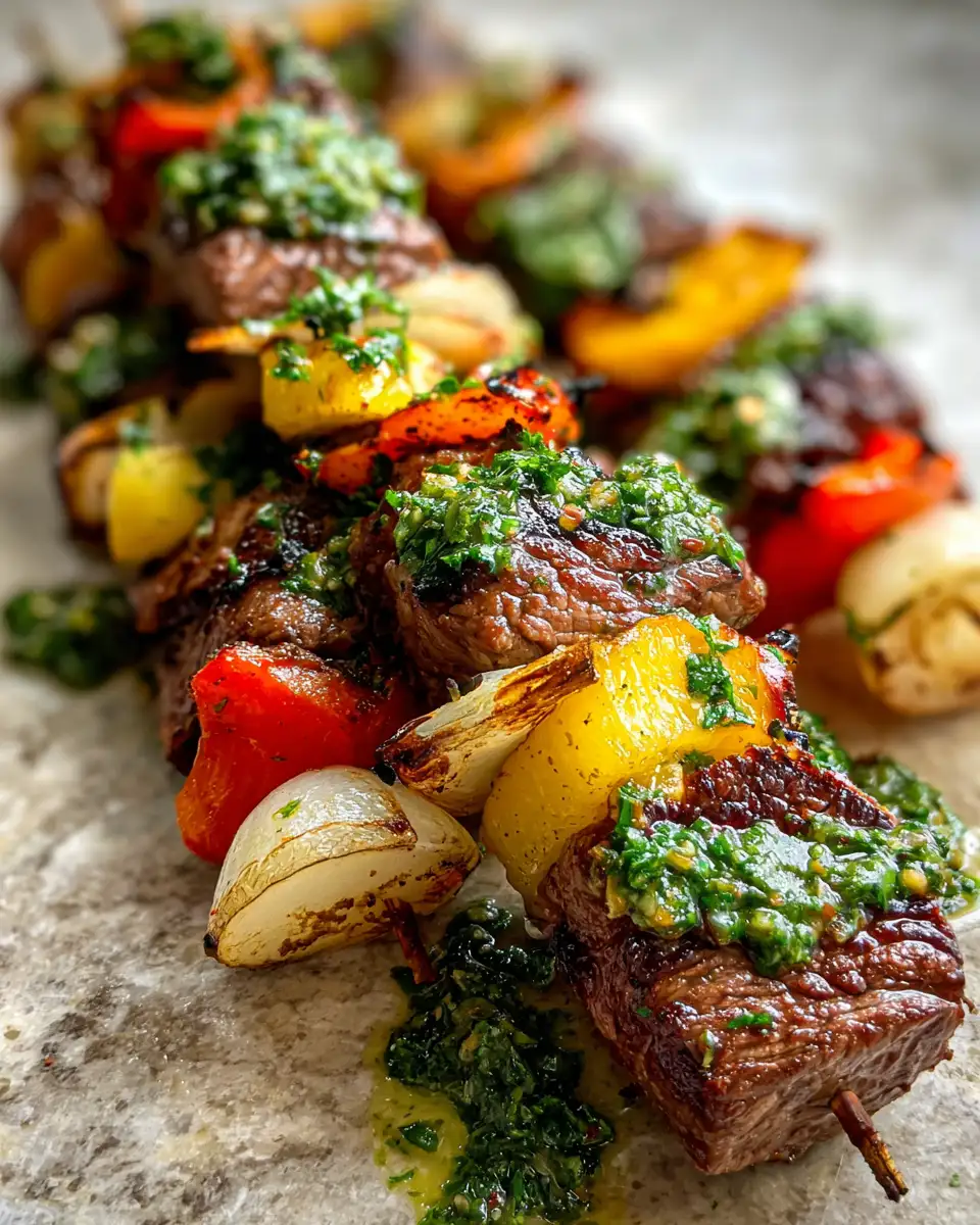 Sizzle into Flavor: Grilled Garlic Steak Kabobs with Chimichurri Delight 6 Final dish - Sizzle into Flavor: Grilled Garlic Steak Kabobs with Chimichurri Delight
