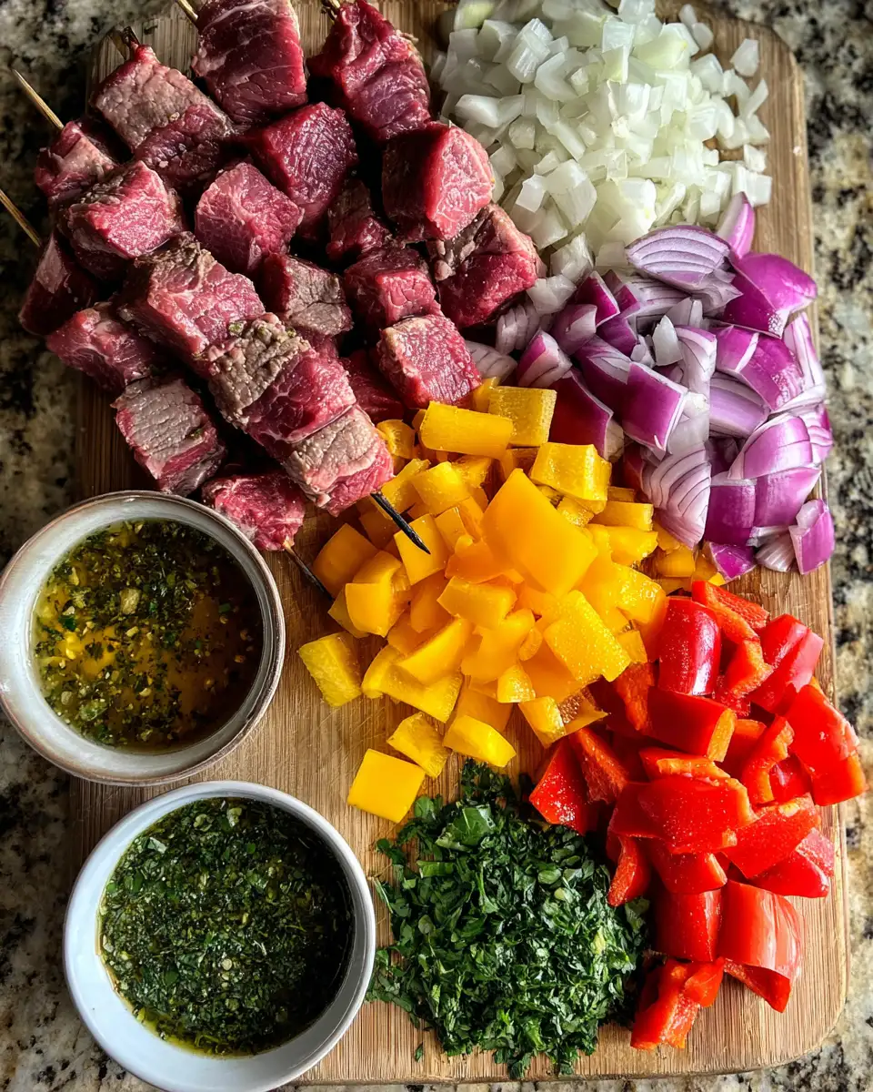 Sizzle into Flavor: Grilled Garlic Steak Kabobs with Chimichurri Delight 4 Ingredients for Sizzle into Flavor: Grilled Garlic Steak Kabobs with Chimichurri Delight