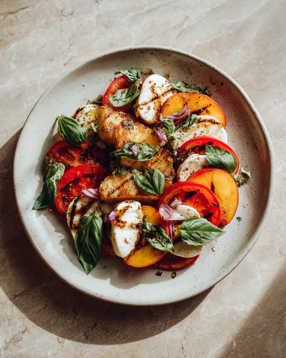 Final dish - Savor Summer with a Grilled Peach Caprese Salad Twist