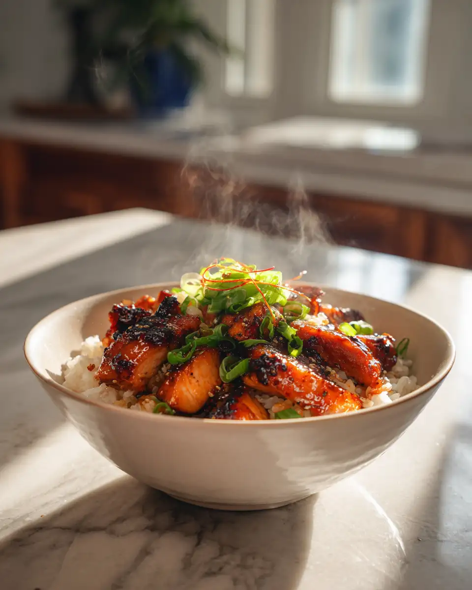 Final dish - Spice Up Your Dinner with a Hot Honey Chicken Rice Bowl Sensation