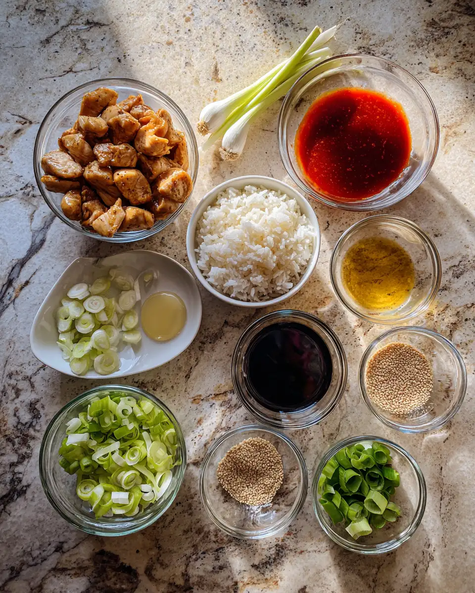 Ingredients for Spice Up Your Dinner with a Hot Honey Chicken Rice Bowl Sensation