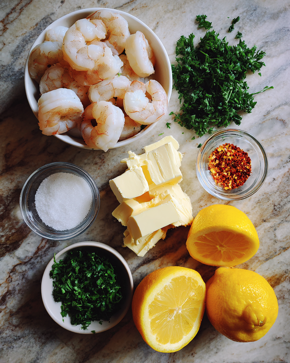 Ingredients for Zesty Lemon Garlic Butter Shrimp: A Flavor Explosion in Every Bite