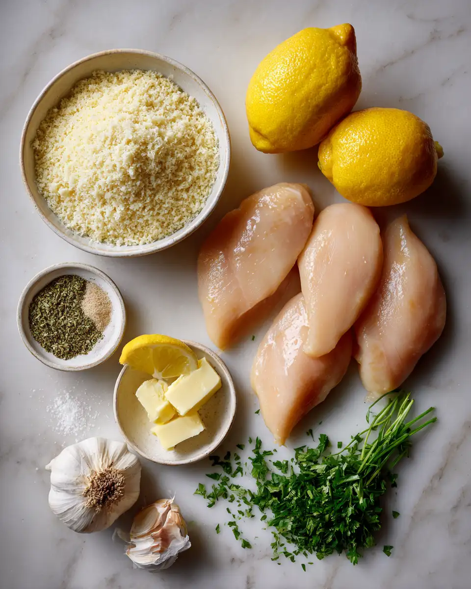 Ingredients for Zesty Lemon Parmesan Chicken: A Flavorful Twist on a Classic Dish