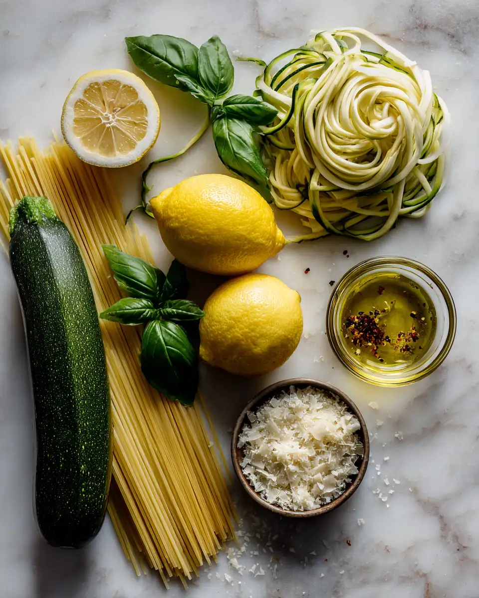 Ingredients for Zesty Lemon Parmesan Zucchini Pasta: A Fresh Twist on Comfort Food