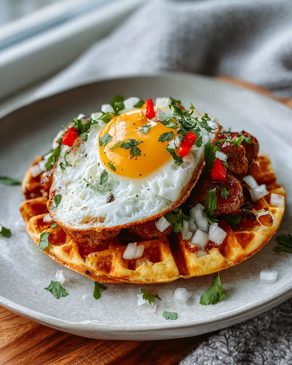 Final dish - Bite-Sized Brunch Bliss: Mini Sausage and Egg Waffle Tacos