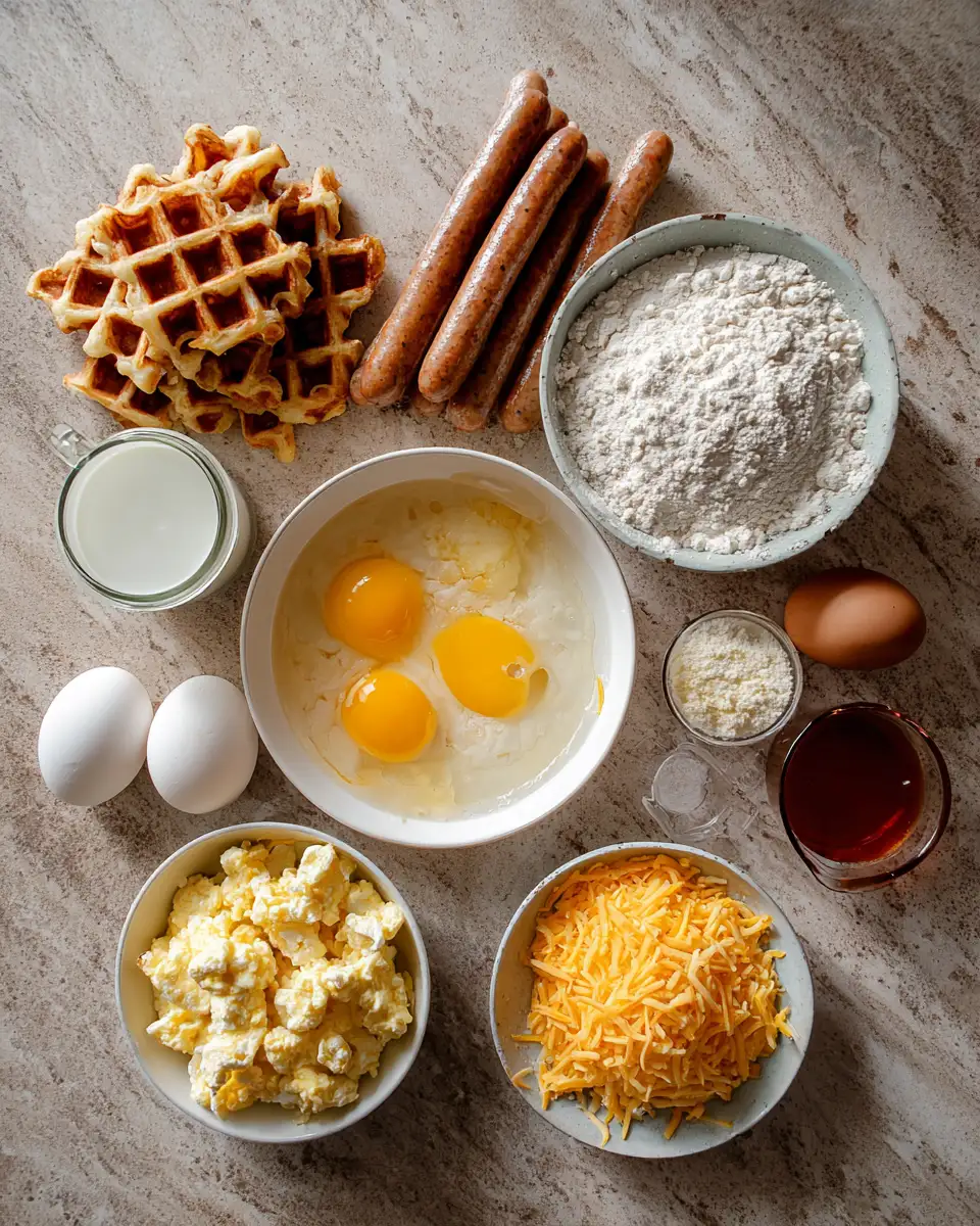 Ingredients for Bite-Sized Brunch Bliss: Mini Sausage and Egg Waffle Tacos