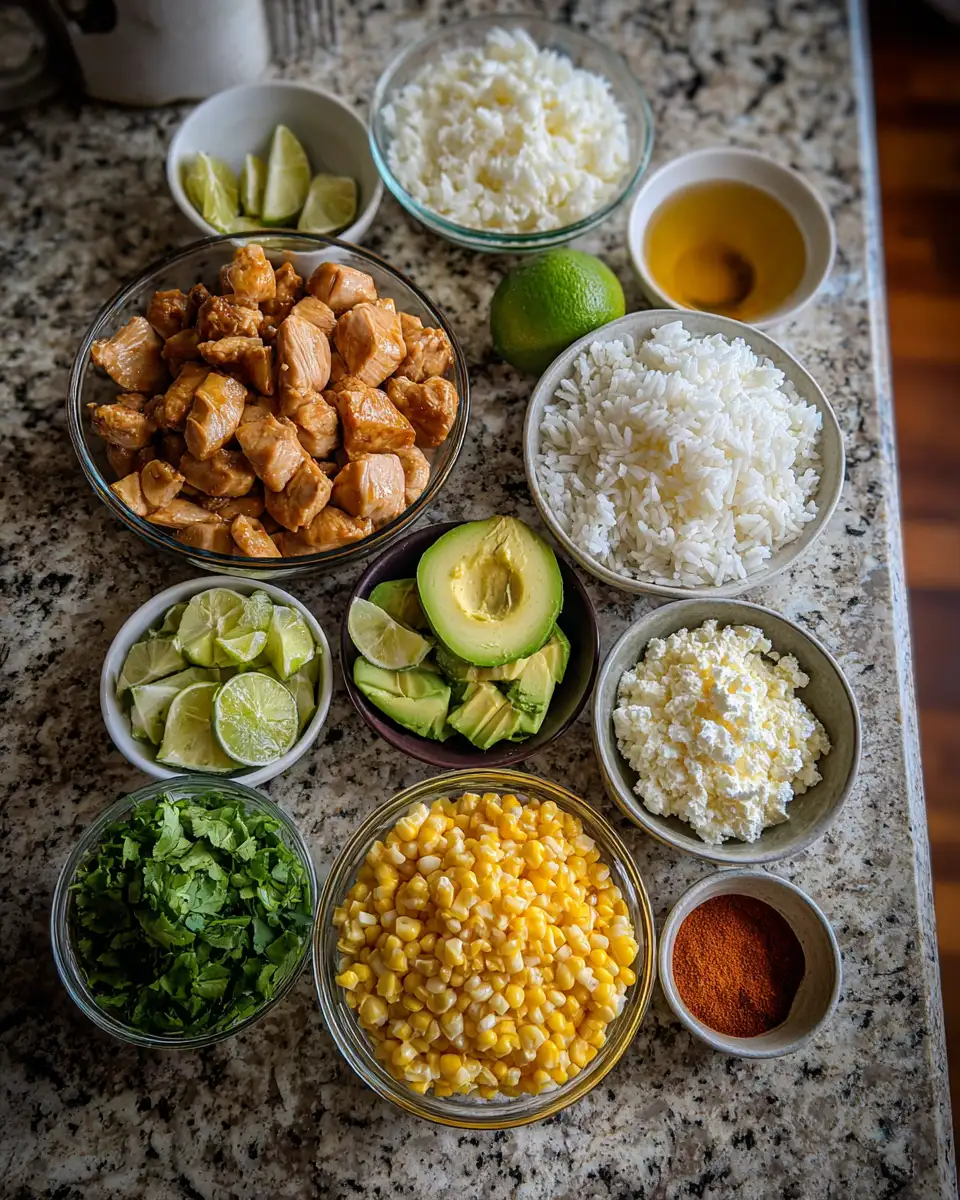 Ingredients for Savor the Flavor: Ultimate Chicken Rice Bowl Meets Street Corn Delight