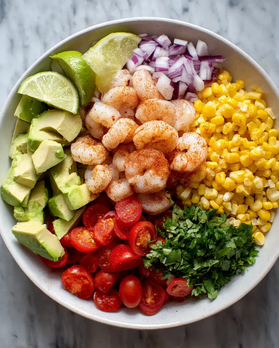 Ingredients for Zesty Shrimp Avocado Corn Salad: A Flavorful Summer Delight